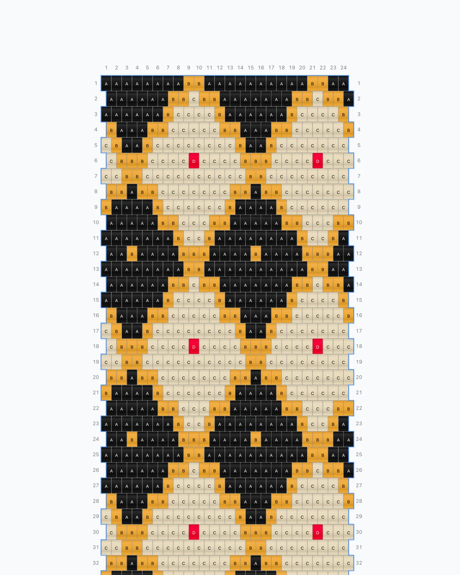 Peyote stitch pattern chart on a staggered grid in Wevy